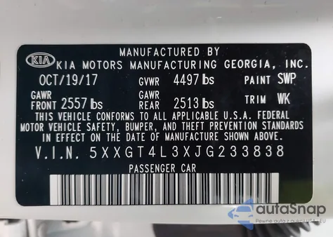 2018 Kia Optima S из США, поврежденный, VIN 5XXGT4L3XJG233838